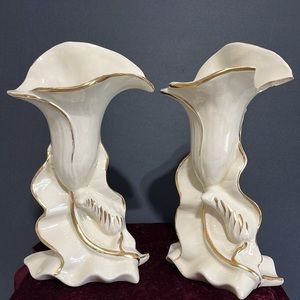 Calla Lily Princeton Vases Vintage New Jersey Pottery Cream With Gold